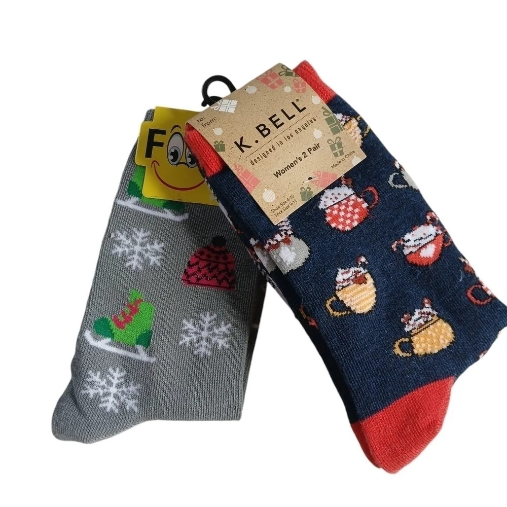 Christmas Winter Socks K. Bell Women's Crew Holiday Assortment 2 Pairs